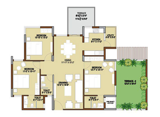 floorplan typeL1 3bhk 1780sft - Unishire Terraza
