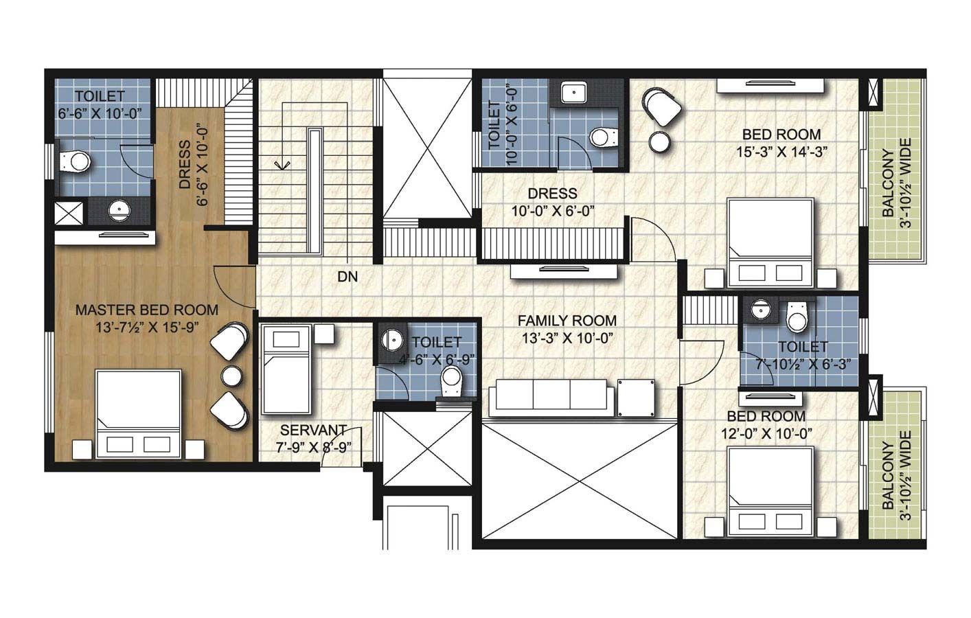type w5 4 BHK Duplex Unit upper floor - 3735 sq.ft. - unitech uniworld resorts